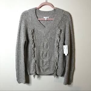 Abound Cable Knit Fringe Pullover Sweater Grey